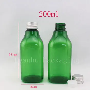 200 ML Yeşil Kare Plastik Şişe Alüminyum Kap, 200CC Şampuan / Losyon Alt şişeleme, boş Kozmetik Konteyner (30 Adet / grup )
