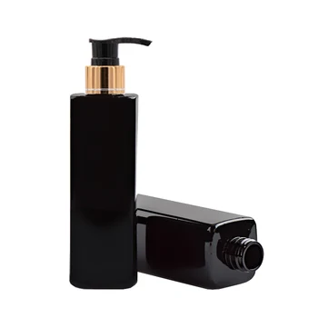 250ml Siyah Kare Pet Doldurulabilir Şişe Sıvı Makyaj İçin 250cc altın yaka Plastik pompa şişesi Losyon Şampuan Kapları