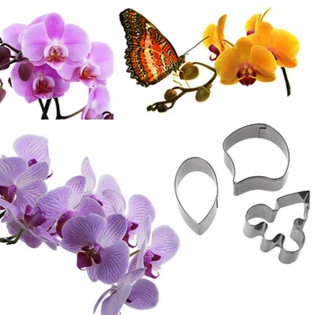 3 adet / takım Kelebek Orkide Paslanmaz Çelik Sugarcraft Kesiciler Set Fondan Kek Çerez Dekorasyon Araçları
