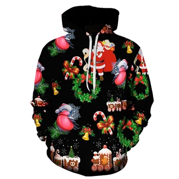 3D baskı hoodie Noel Baba Yeni Yıl erkekler ve kadınlar Merry Christmas rahat yumuşak sonbahar artı boyutu Yeni Yıl hoodie