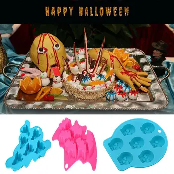 Cadılar bayramı Kafatası silikon kalıp Çikolata Şeker Kek Pişirme Kalıpları Kafatası Yarasa Hayalet Şekli Cadılar Bayramı Dıy Pişirme Kalıp