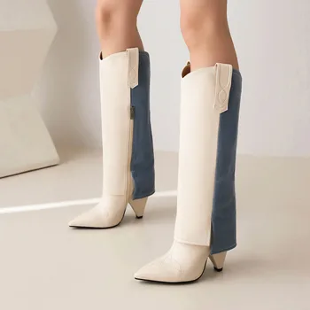 Diz Çizmeler Kadın Akın Moda Seksi Sivri Burun Med Buzağı Çizmeler Kış Sonbahar Sıcak Satış 2022 Marka Lüks Yüksek Topuk Ayakkabı Üzerinde Kayma