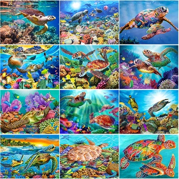 Güzel Sualtı DİY Elmas Boyama Kaplumbağa Mozaik Tam Kare Matkap Elmas Nakış Zanaat El Yapımı Ev Dekorasyon