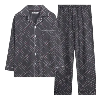 Pamuklu Pijama Erkek Uzun Kollu Pamuklu İnce Ekose Rahat Giyilebilir Ev Giyim Takım Elbise 21 Parça Yapış Bel Pijama
