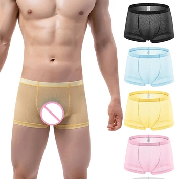 polyester erkek iç çamaşırı Şeffaf Boksörler Çıkıntı See Through Külot Seksi Külot Düşük Bel Külot İç Çamaşırı Samimi