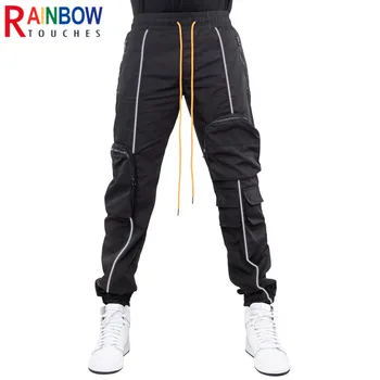 Rainbowtouches Moda Klasik Marka erkek Kargo Pantolon Yansıtıcı Şerit Cep Fermuar Tasarım Pantolon Gevşek Takım Tarzı Tulum