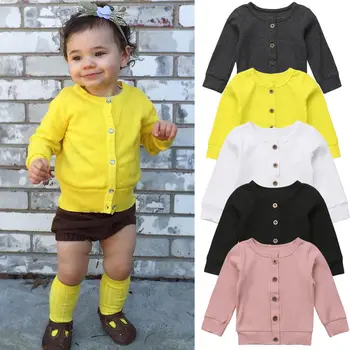 Sonbahar Kış Bebek Erkek Kız Düğmeli Hırka Toddler Pamuk Örgü Kazak Çocuk Tee Üstleri Çocuk Giysileri