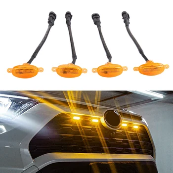 [Tak & ÇALIŞTIR ] araba LED ön ızgara füme Amber ışık gündüz farları lamba için evrensel pikap SUV kamyon Sedan