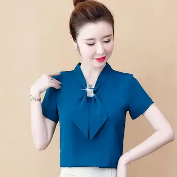 Yay Bluz Kısa kollu Şifon Gömlek Kadın 2022 Yaz Yeni İnce Gömlek Dip Gömlek Gevşek Elmas Kısa Bluz Kadınlar