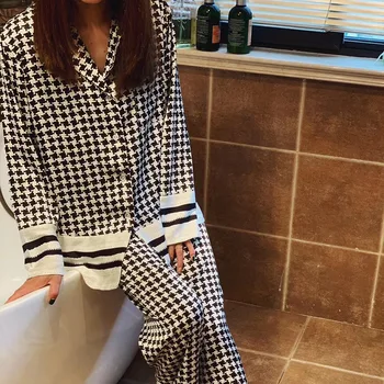 Yüksek Kalite Kadınlar İmitasyon İpek Pijama Set Yaz Sonbahar Uyku Üst Gecelik Ücretsiz Kargo Artı Boyutu İpek Loungewear Kore