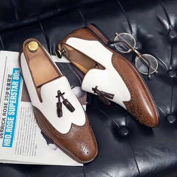 Şık Ayakkabı erkek ayakkabısı Moda Erkek Deri Oxford Rahat Eğilim Kahverengi Resmi erkek Hippi Erkek Elbise Loafer'lar